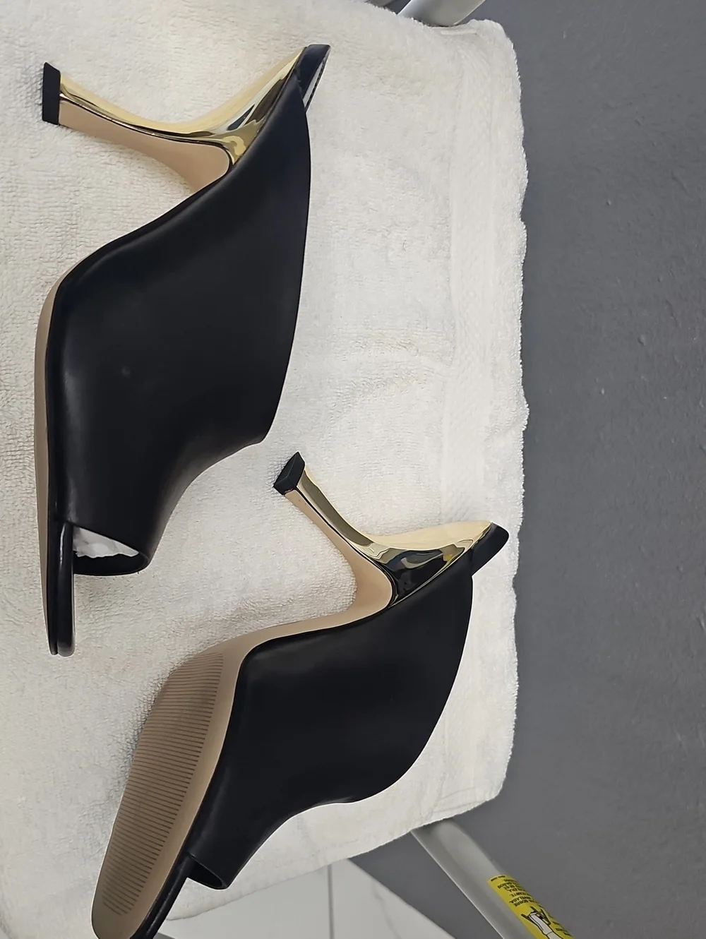 Michael Kors Black Leather Open-Back Mules with Gold Heel